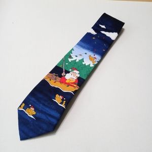 Yule tie greetings Hallmark fishing Santa and reindeer Tie